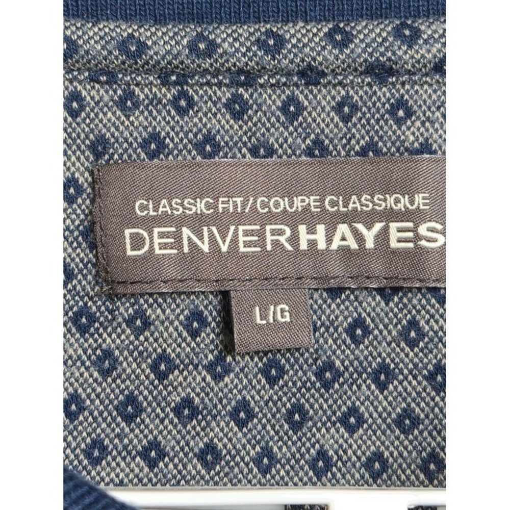 Denver Hayes Men's Patterned Polo Shirt L Grey Navy Classic Fit Golf Dad Casual - Picture 5 of 9